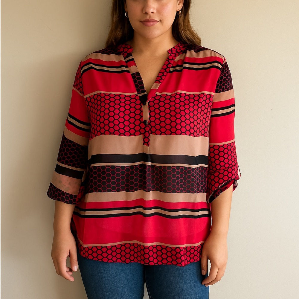 Tacera Red Stripe 3/4 Sleeve Blouse